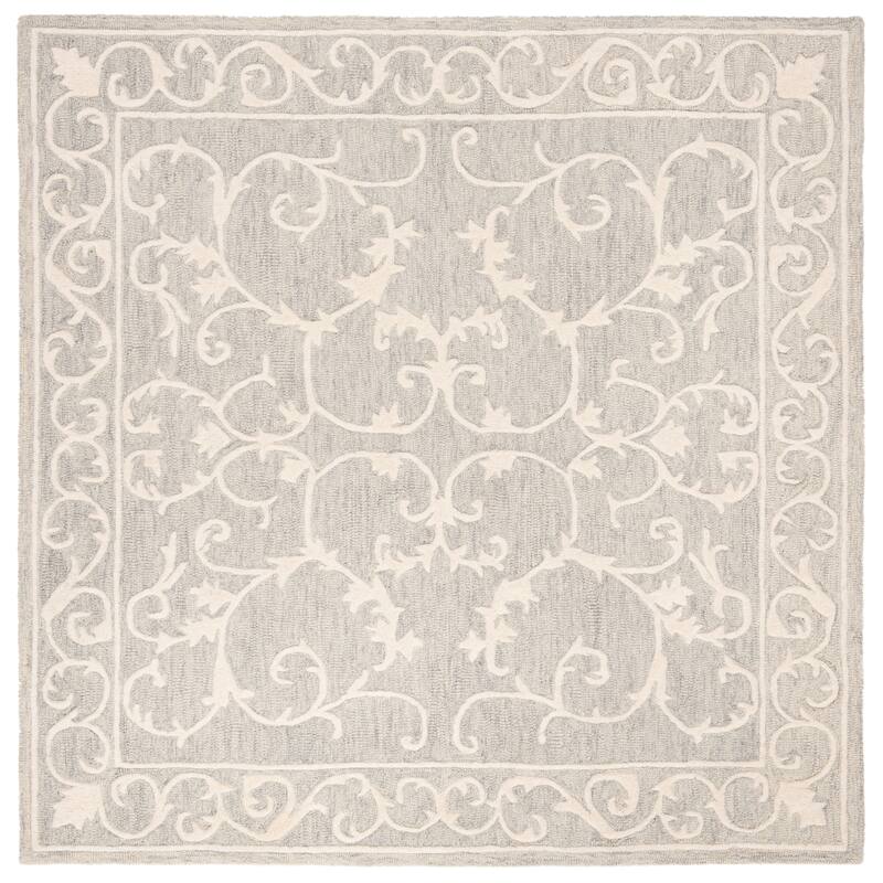 SAFAVIEH Handmade Micro-Loop Tomke Wool Rug - 5' Square - Light Grey/Ivory