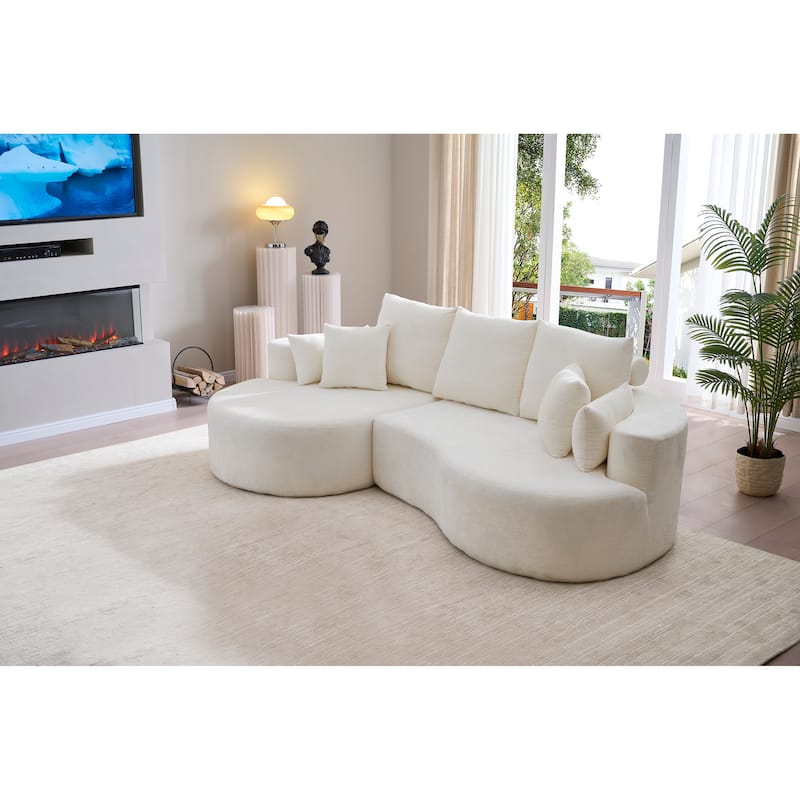 Christopher Knight Home - 106'' Cloud Curved Sectional Sofa with Right Chaise Lounge and Ultra-Soft Foam Comfort - Snow White