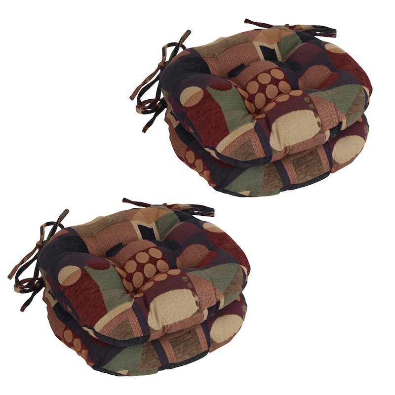 16-Inch Round Jacquard Chenille Tufted Chair Cushions (Set of 2 or 4) - 16 x 16 - Kaleidoscope - Set of 4