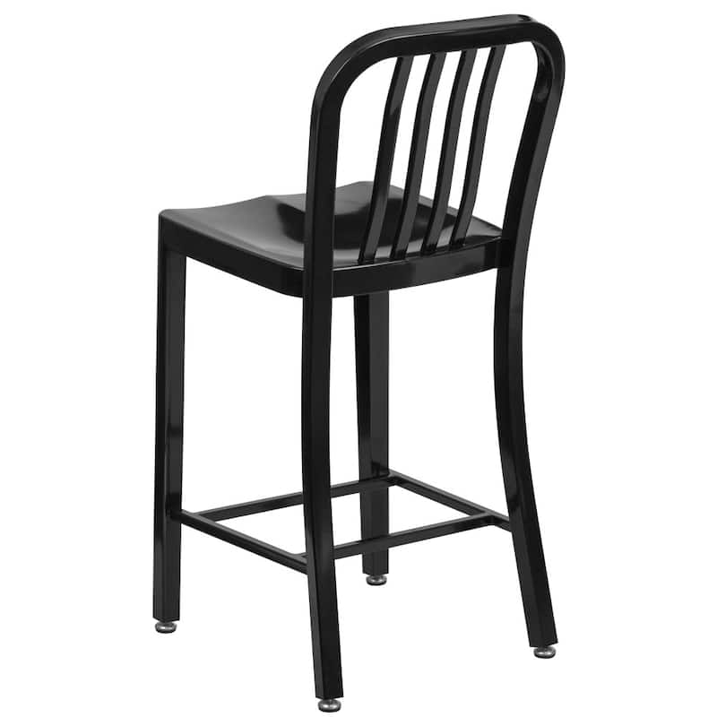 24'' High Metal Indoor-Outdoor Counter Height Stool with Vertical Slat Back