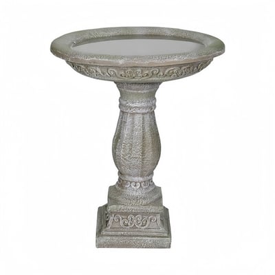 SunJet 23.8" H Concrete Bird Bath with Carved Pedestal - 23.8'' H X 20'' W X 20'' D