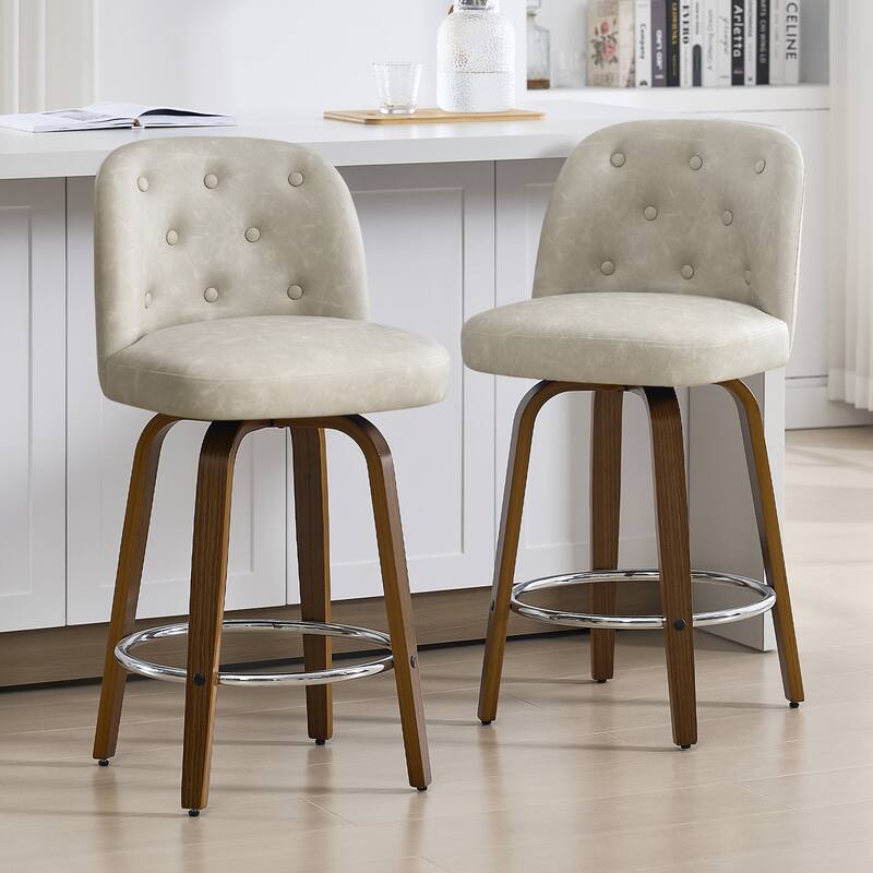 26"/29" Swivel Bar Stools/ Counter Stool with Bentwood Legs - Set of 2 - PU-Griege - Counter Height