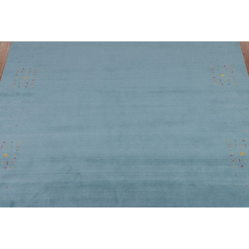 Light Blue Gabbeh Oriental Area Rug Handmade Tribal Wool Carpet - 8'4" x 9'10"