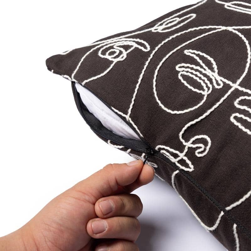 Austin Horn Classics Faces Embroidered Decorative Pillow 22"x22", Knife Edge with Zipper