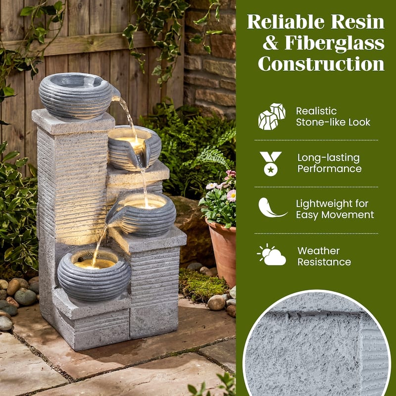 Gymax 4-Tier Water Fountain 23'' Cascading Bowl Waterfall Fountain