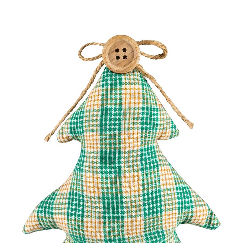 Plush Plaid Tree Christmas Decoration - 9.25" - Green and Beige