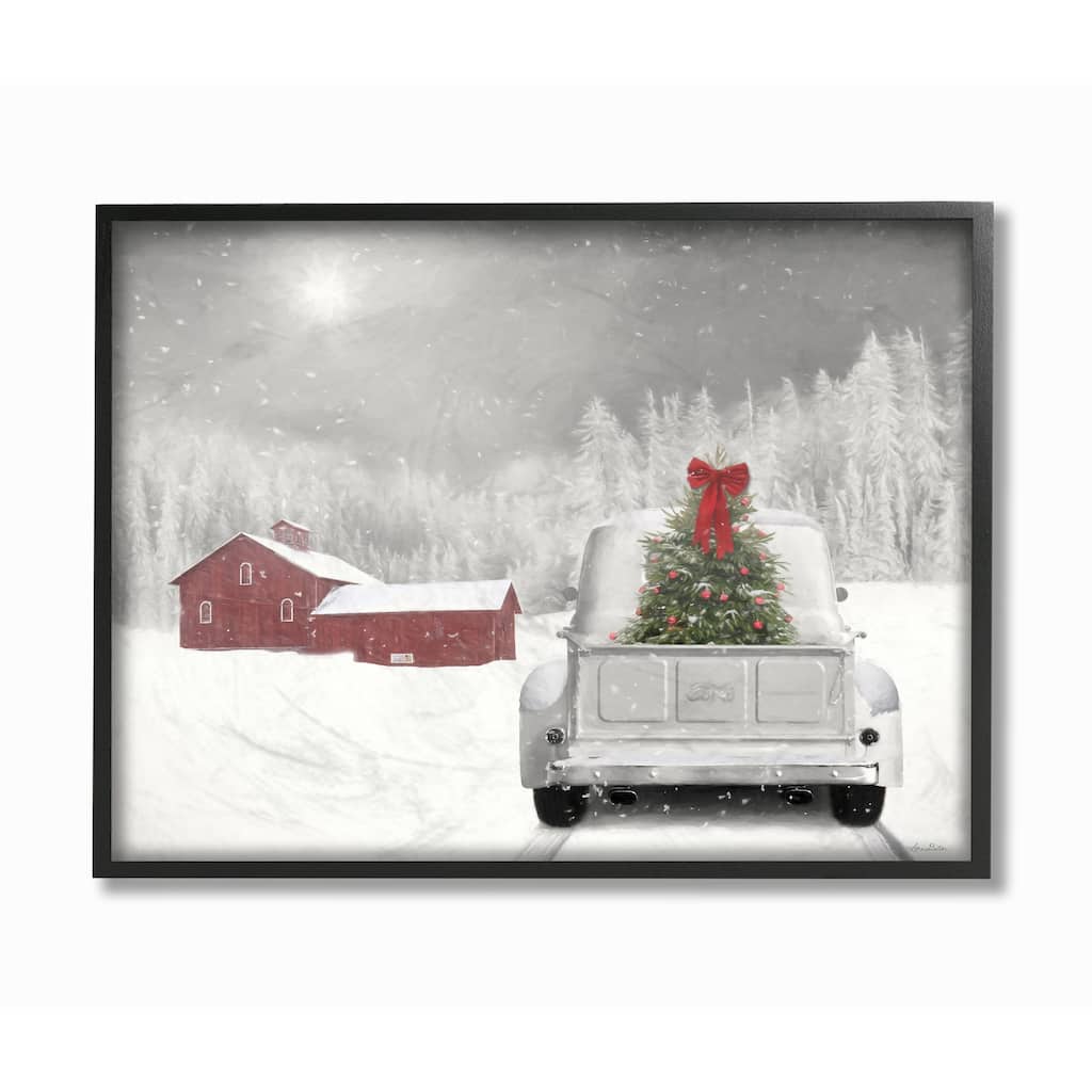 Stupell Christmas Tree at Twilight Snowy Holiday Scene Framed Wall Art