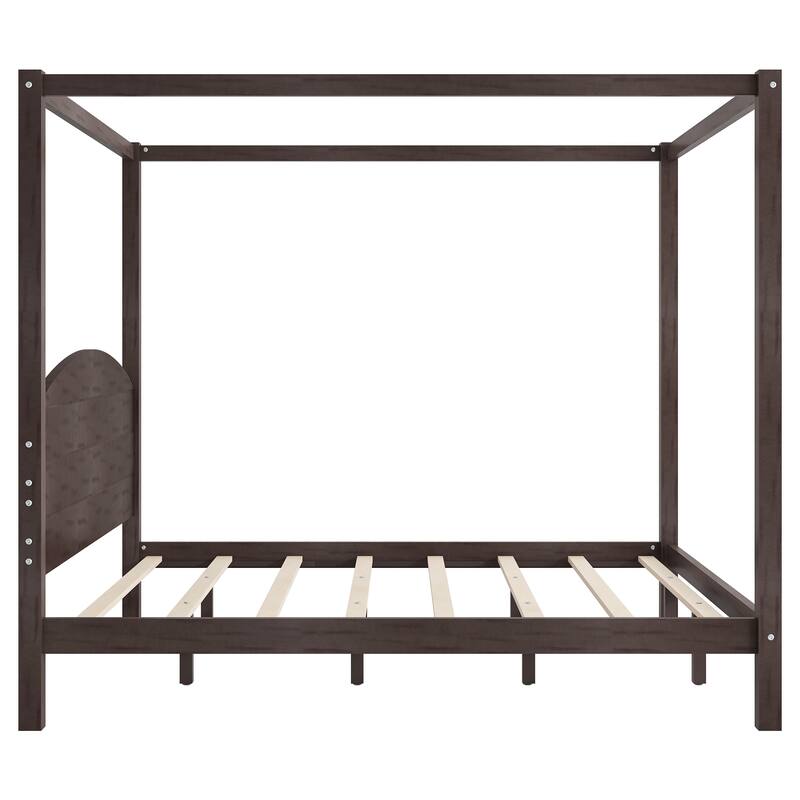 King Size Canopy Platform Bed with Headboard, Brown Wash, Sturdy Frame, Easy Assembly