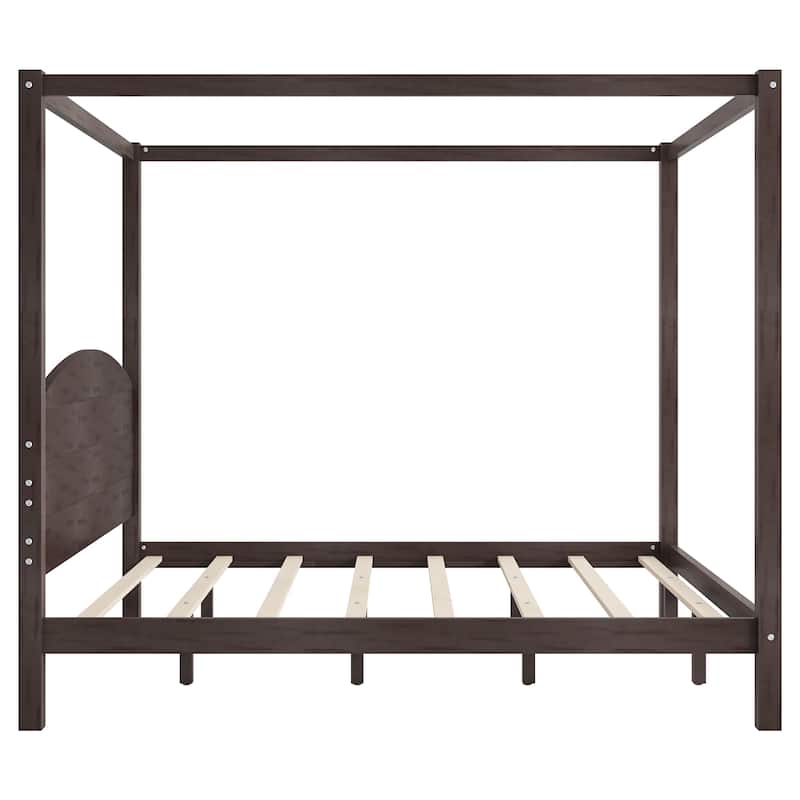 King Size Canopy Platform Bed with Headboard and Support Legs - Brown