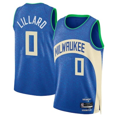 Milwaukee Bucks Damian Lillard Blue 2023/24 City Edition Jersey Bed