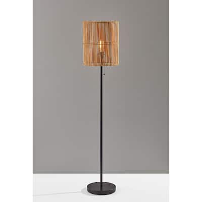 The Curated Nomad Sabla Dark Bronze Floor Lamp with Rattan Shade