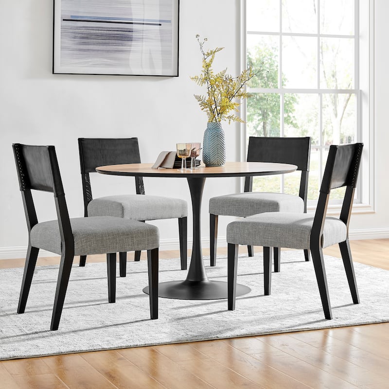 NPD Furniture Kylo Faux Leather/ Linen Dining Side Chair (Set of 2) - Borneo Black/Meridien Gray