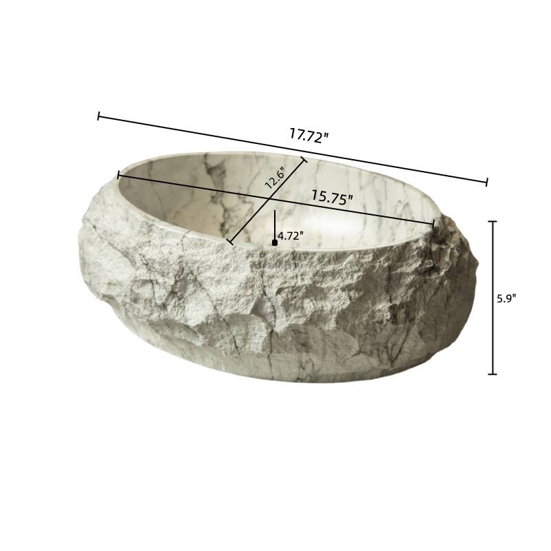 18" Bathroom Sink, Irregular Oval Resin Vessel Basin with Stone Pattern, Artistic Style Sink, NO Faucet