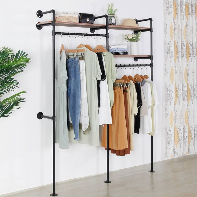 Industrial Pipe Clothing Rack - 11.4"D x 59"W x 79.5"H