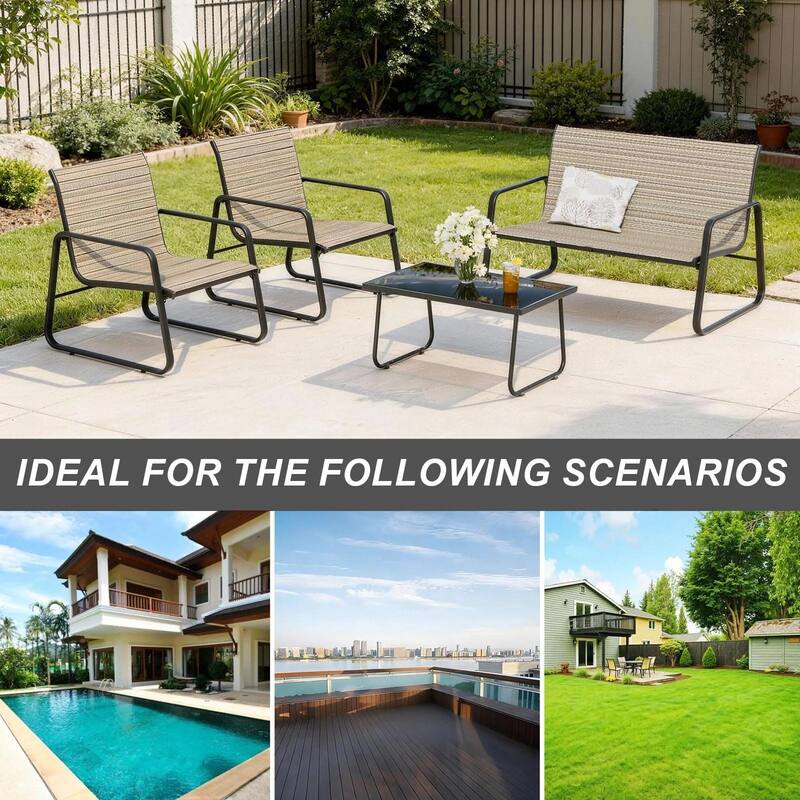 Kullavik 4 Pieces Textile Patio Conversation Set with Coffee Table, Loveseat and 2 Single Chairs