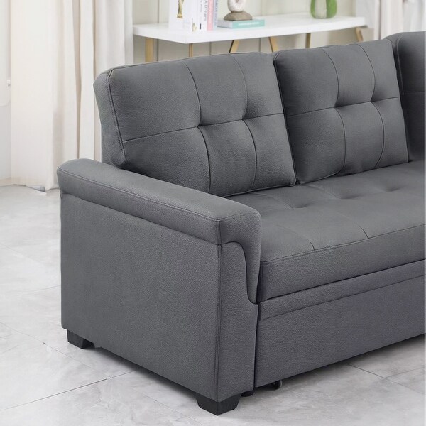 Lilola home lucca gray fabric reversible top sectional sleeper sofa chaise with storage