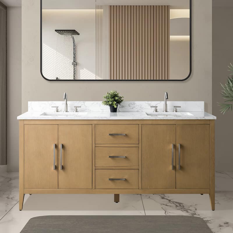 Vanity Art 72" Double Sink Bathroom Vanity Cabinet with Engineered Marble Top