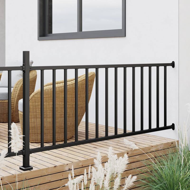 32.5 in. H x 6 ft W Black Metal Stair Railing Kit with Balusters for Residential and Commercial Use