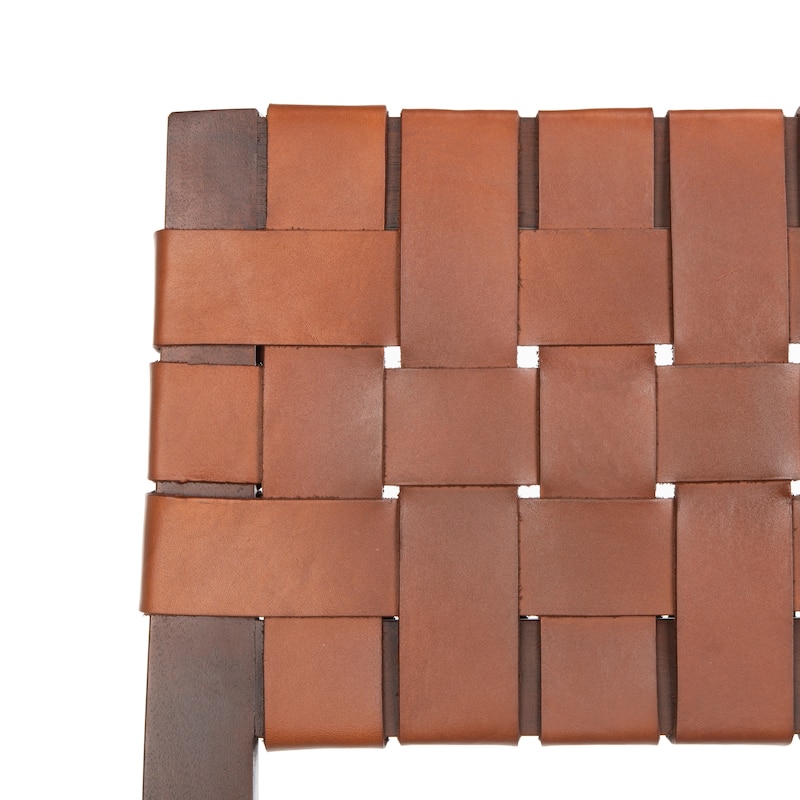 SAFAVIEH Euna 30.32 Inch Woven Leather Bar Stool - Cognac - 18" x 20" x 38" - 18Wx20Dx43H