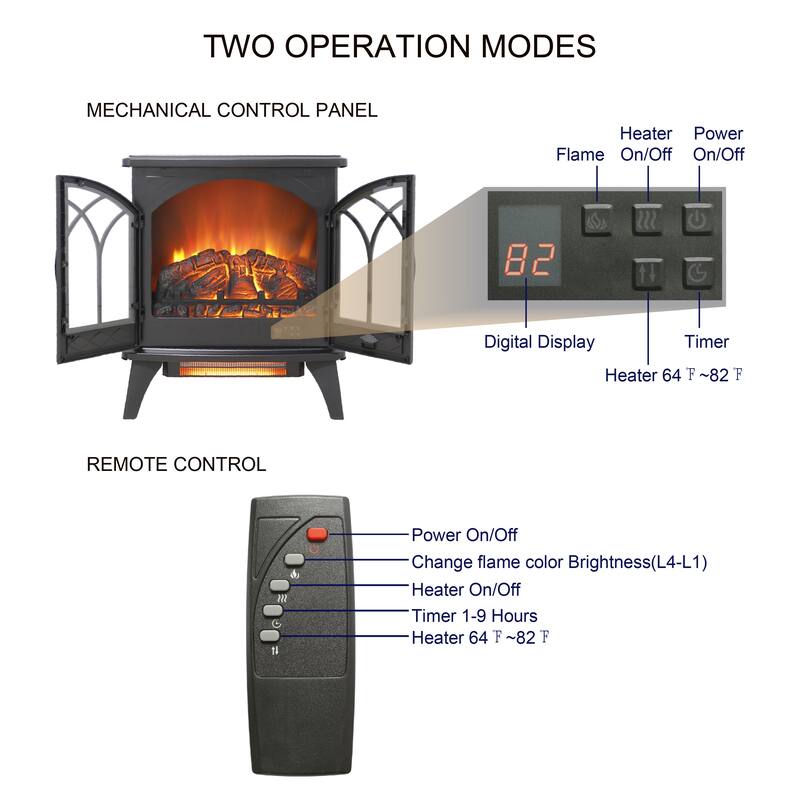 Infrared Quartz Fireplace Stove, 24 Inch 3D Flame with Remote Control - Ideal for Home & Office