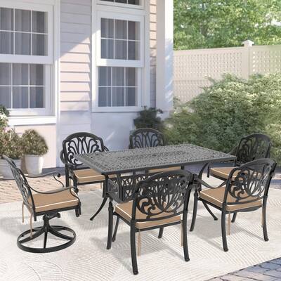 7 Pieces Outdoor Dining Set with 2 Swivel Chairs,4 Dining Chairs and Rectangular Table, All-Weather Patio Furniture Set