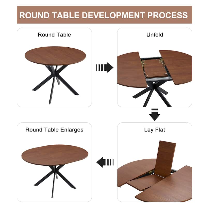 Extendable Round Dining Table (43" to 54") Space-Saving Dining Table with Sturdy Metal Legs,for Small Apartment/Living Room