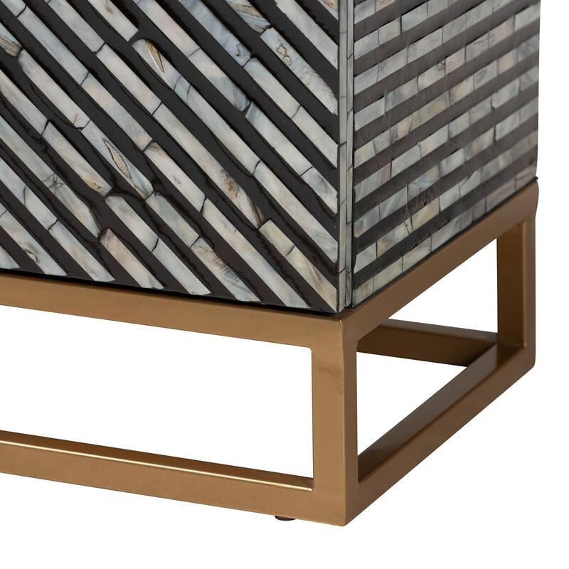 Belenus Modern Bohemian Two-Tone Black and Grey Mother of Pearl and Gold Metal Storage Cabinet