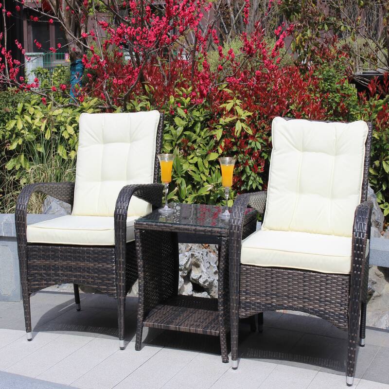 Brown 3-piece Outdoor Patio Conversation Seating Furniture Set with Cushions