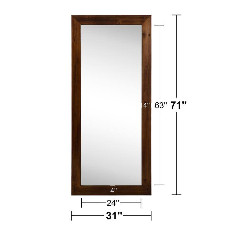 Full Length Rectangular Solid Wood Framed Wall Mirror in Walnut - 71"x31"