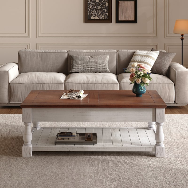 Retro Lift-Top Coffee Table with Hidden Compartment & Lower Shelf - Espresso