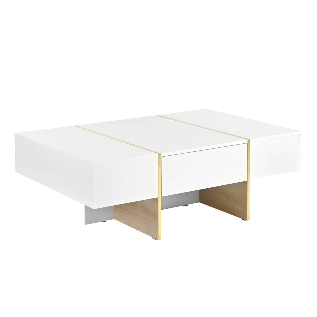 White Rectangle Sofa Table with Wood Legs, Luxurious Center Table End Table Tea & Coffee Table for Living Room