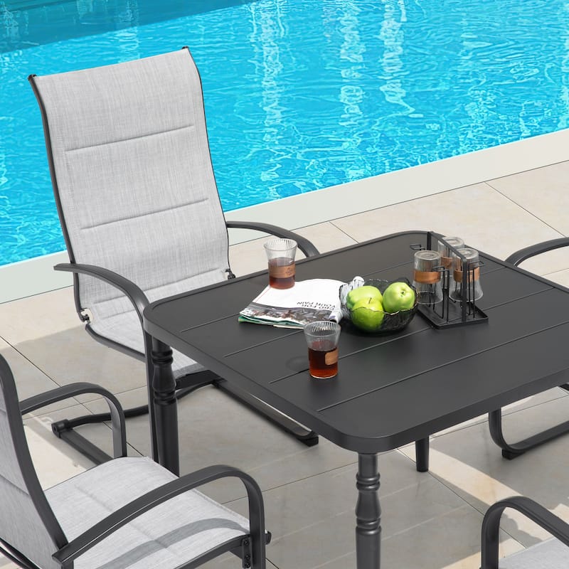 Patio 5-Piece Textilene Dining Set, C-Spring Chair Legs and Umbrella Hole
