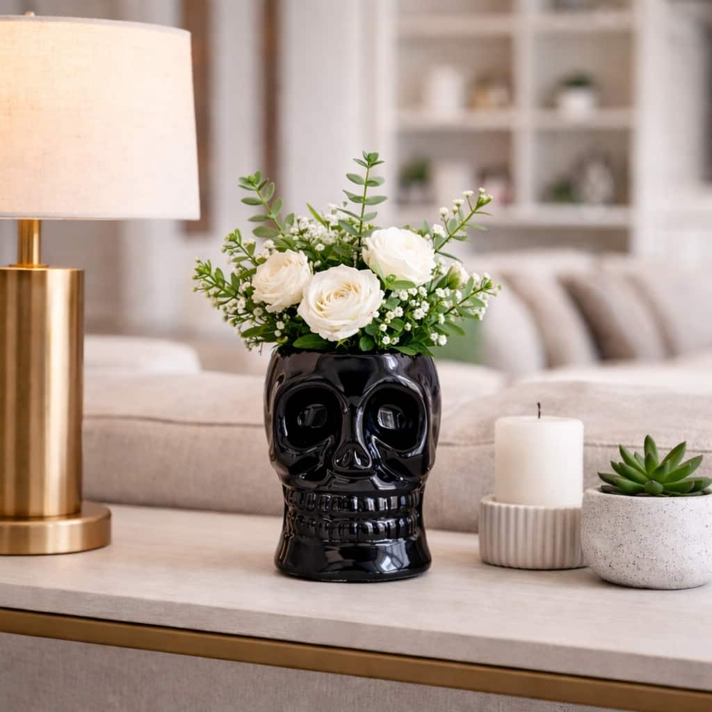Decorative Ceramic Skull Table Vase