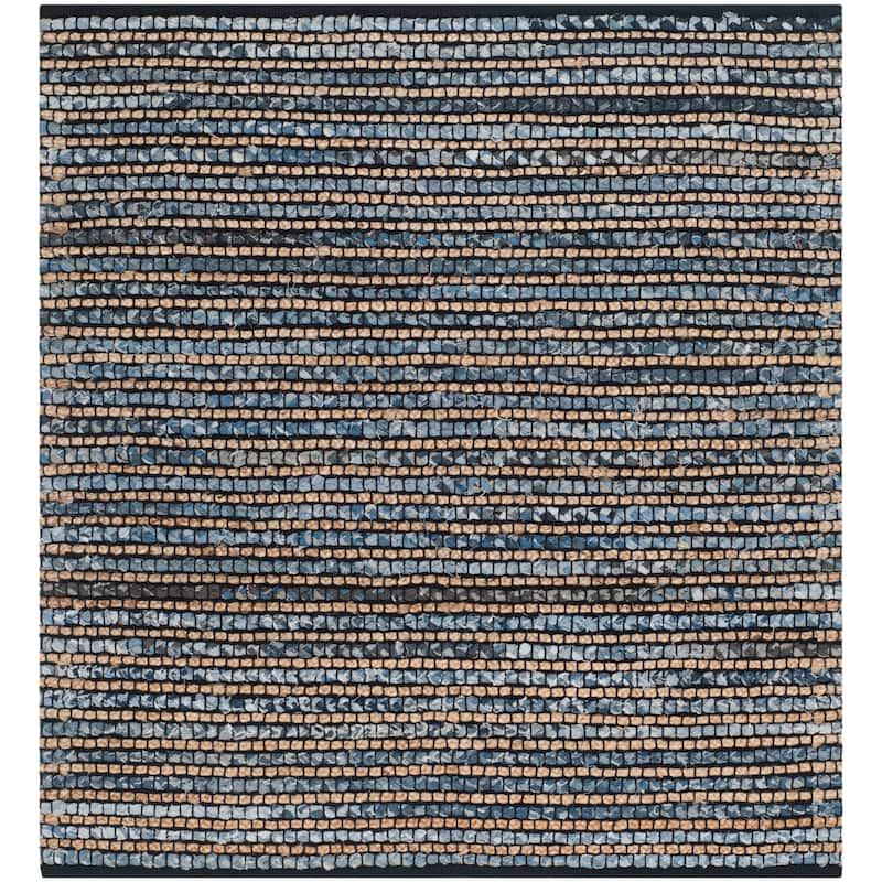 SAFAVIEH Handmade Cape Cod Efrat Bohemian Jute Rug - 4' Square - Blue