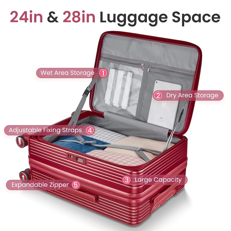 3 Piece PC Expandable Lightweight Carry On Luggage Sets with Front Pocket and Spinner Wheels & TSA Lock, for Men and Women