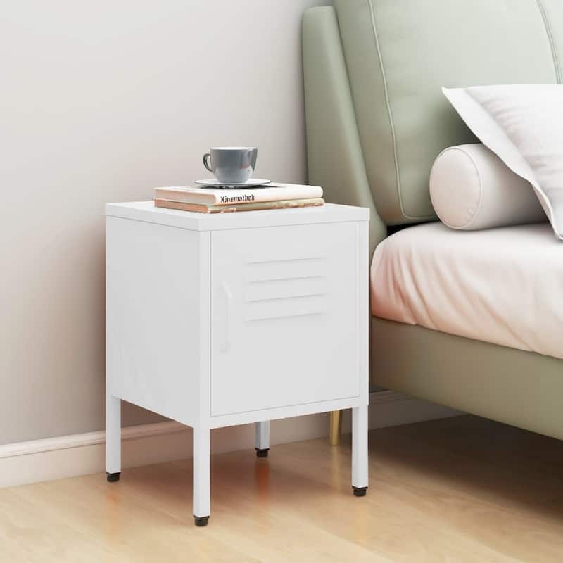 vidaXL Nightstand Set of 2 White Steel Small Nightstand Square - White - 1