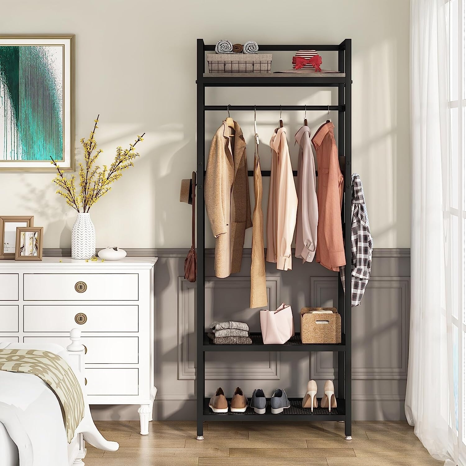 Industrial Small Clothes rack with shelves freestanding closet