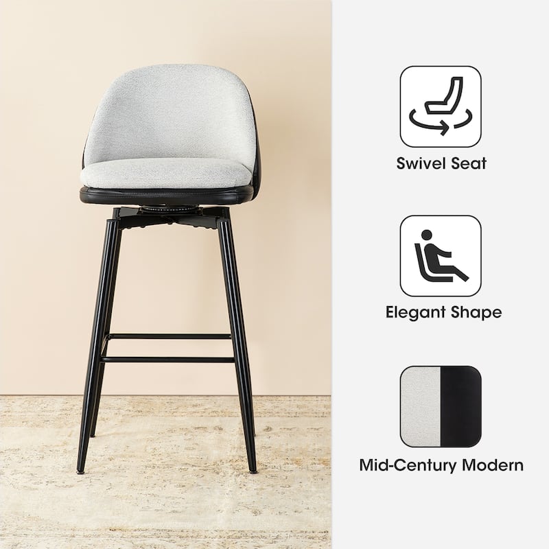 Glitzhome Modern Faux Leather Mixed Chenille Upholstered Swivel High Bar Stools