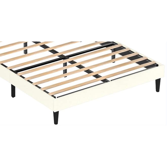 Upholstered Platform Bed with Headboard and Sturdy Wooden Slats