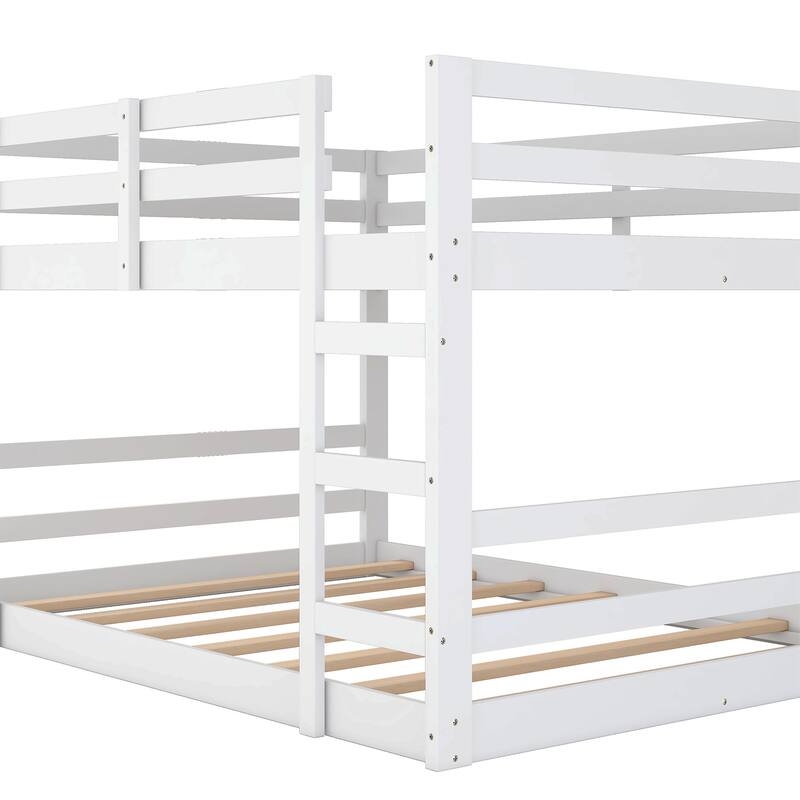 White Full Over Full Bunk Bed with Ladder, Solid Pine Frame, No Box Spring Required