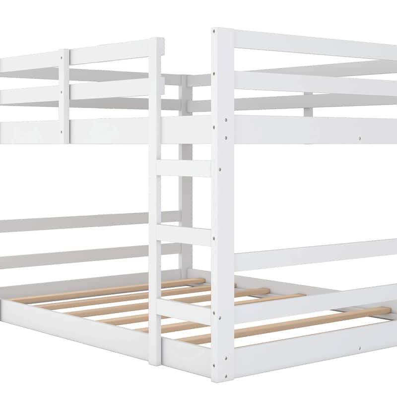 Wood Bunk Bed Kids Low Bunk Bed with Ladder Both Sides and Full-Length Safety Guardrail Solid Pine Wood Frame for Kids Bedroom