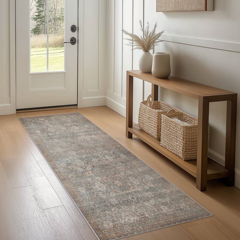 Mcow Grace Muted Floral Low Pile Non-Slip Machine Washable Area Rug