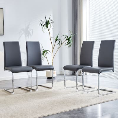 Set of 4 Modern PU Leather Upholstered Dining Chair,with High Back and Chrome Metal Base
