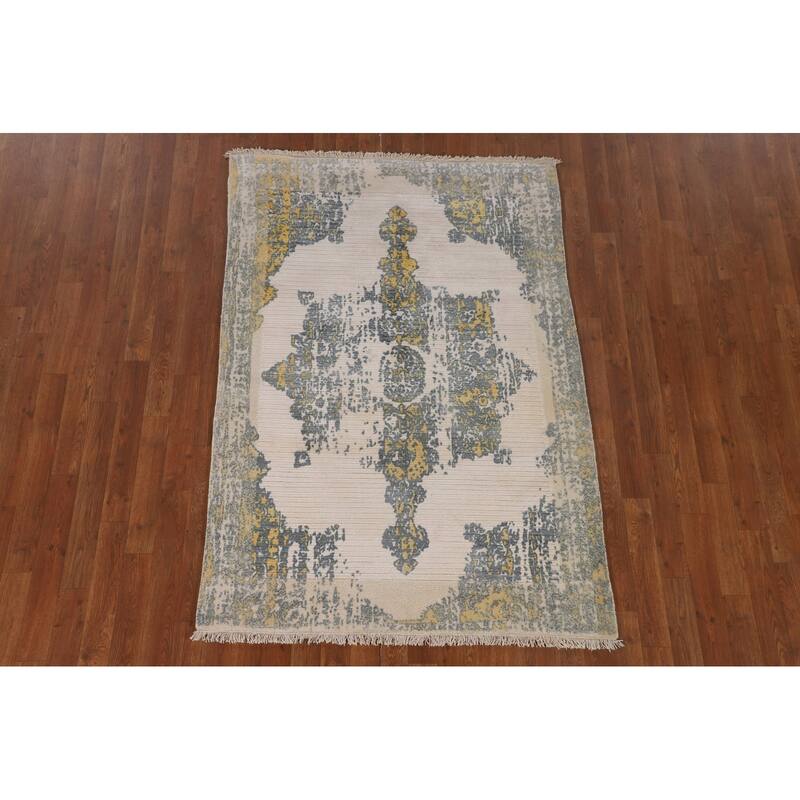 All-Over Abstract Area Rug Handmade Wool Carpet - 3'11"x 5'8"