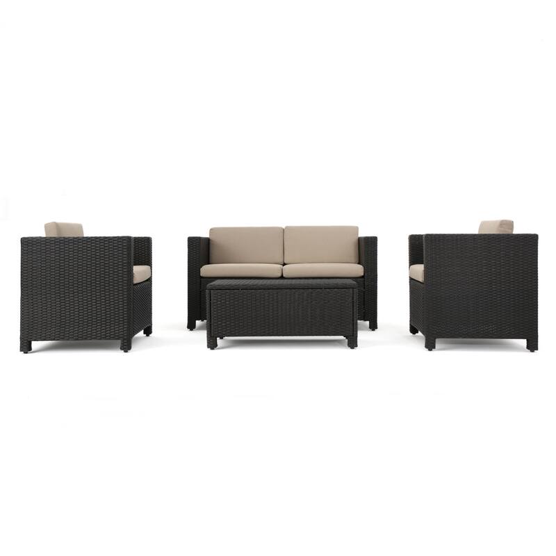 4 Piece Outdoor Patio Furniture Set All-Weather Rattan Conversation Sofa Sets with Coffee Table - Dark Brown