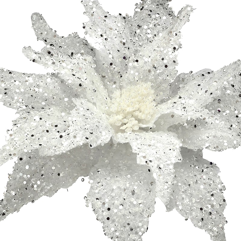 22" Sequin Glitter Poinsettia Stem