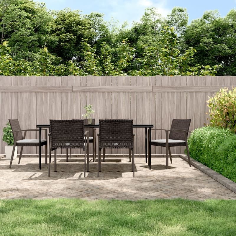 vidaXL Patio Dining Set Table and Chair with Cushions Poly Rattan and Steel