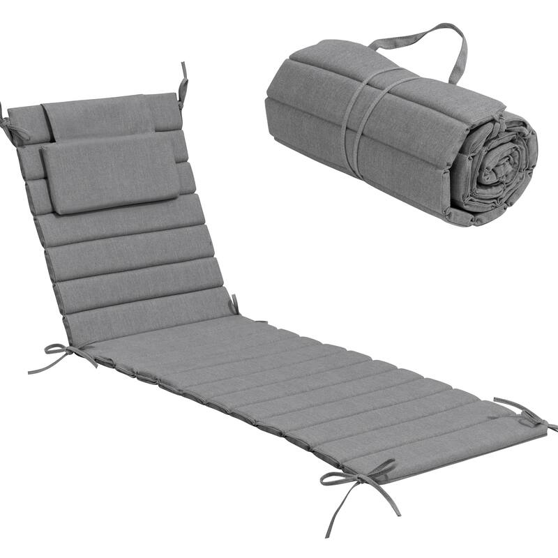 Outdoor Chaise Lounge Cushion Quilted Patio Sun Lounger Pad with Straps