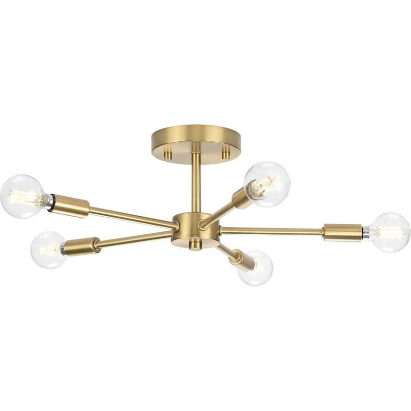 Delayne Collection Five-Light Mid-Century Modern Brushed Bronze Semi-Flush Mount Light - 16 in x 16 in x 5.5 in - 16 in x 16 in x 5.5 in