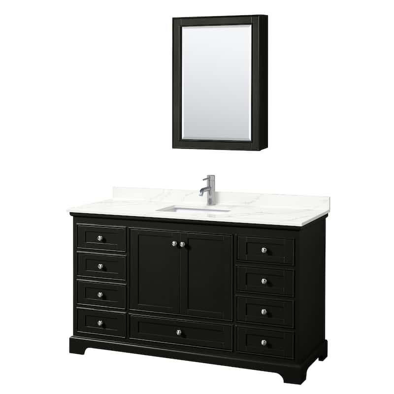 Deborah 60-inch Single Vanity, Quartz Top, Medicine Cabinet - Dark Espresso, Chrome Trim, Giotto Quartz Top